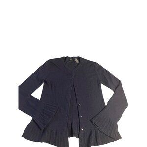 Be Navy Blue Womens 100% Wool Button-Up Cardigan With Flared Sleeves Size M